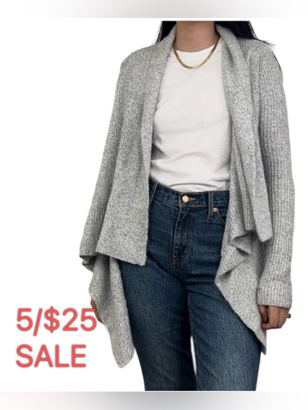 GUESS Gray Knit Shawl Collar Cardigan Asymmetrical Hem Size Small 5/$25 Sale